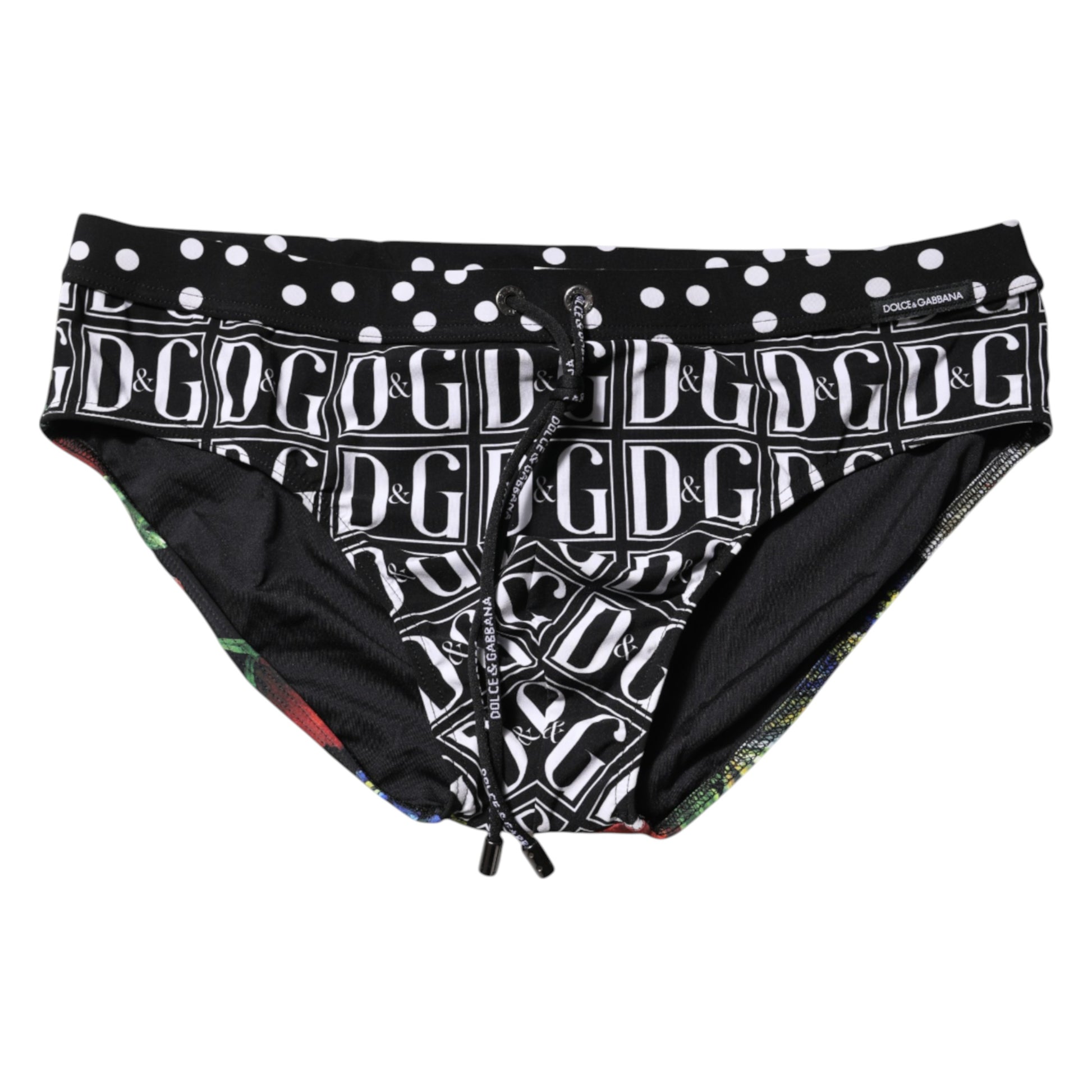 Dolce & Gabbana Black Floral Logo Men's Brief Swimwear
