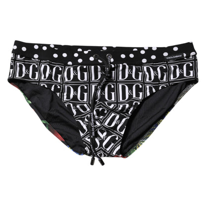 Dolce & Gabbana Black Floral Logo Men's Brief Swimwear