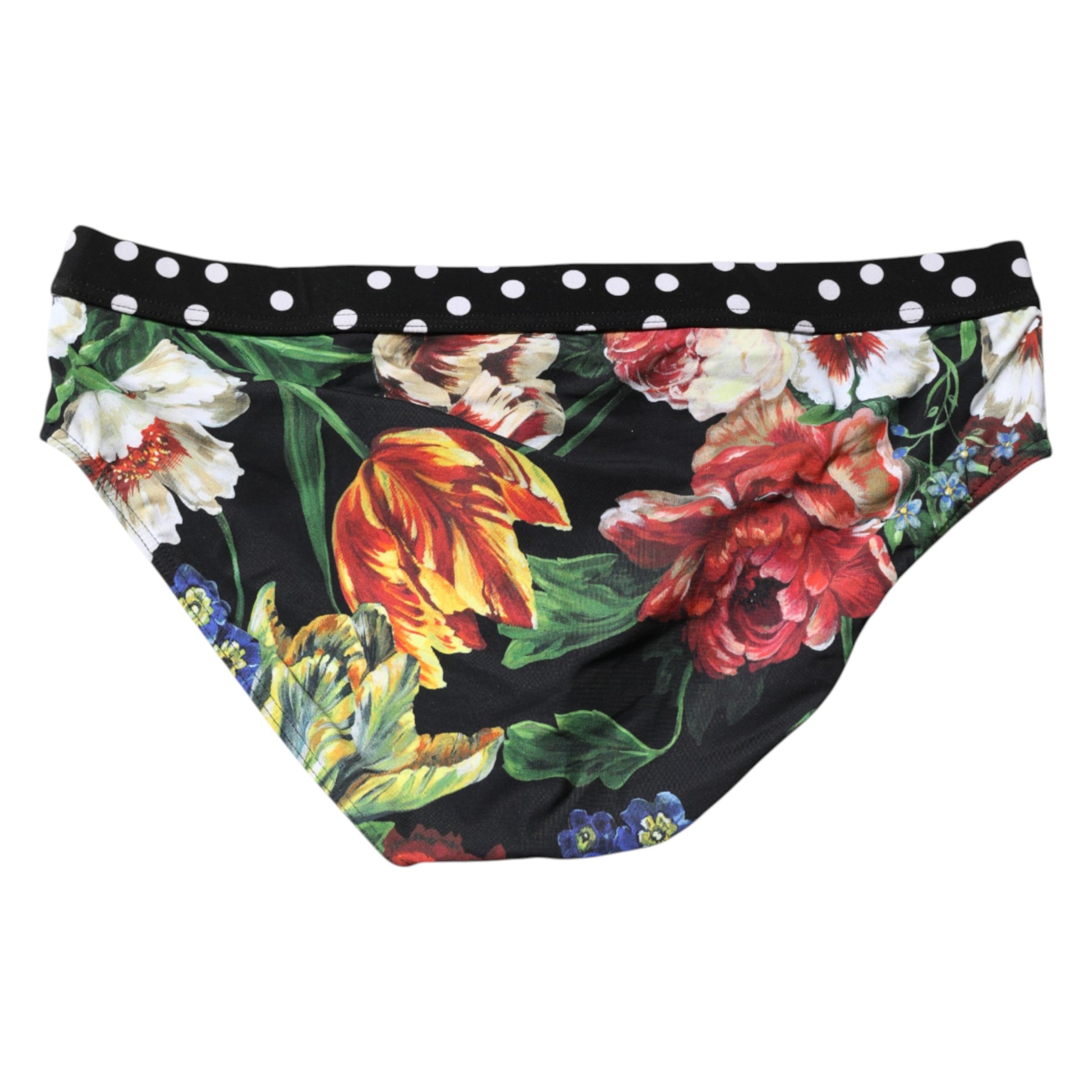 Dolce & Gabbana Black Floral Logo Men's Brief Swimwear