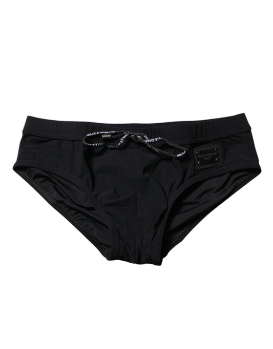 Dolce & Gabbana Black Logo Plaque Beachwear Brief Swimwear