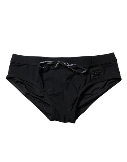 Dolce & Gabbana Black Logo Plaque Beachwear Brief Swimwear