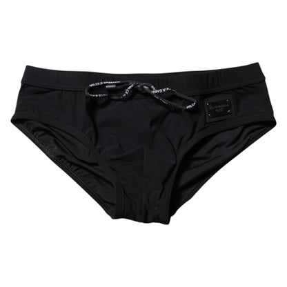 Dolce & Gabbana Black Logo Plaque Beachwear Brief Swimwear