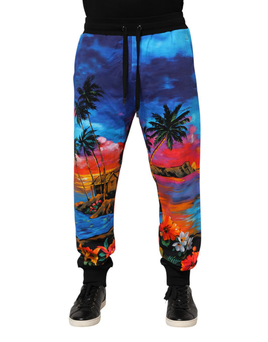 Dolce & Gabbana Blue Hawaiian Print Jogger Sweatpants