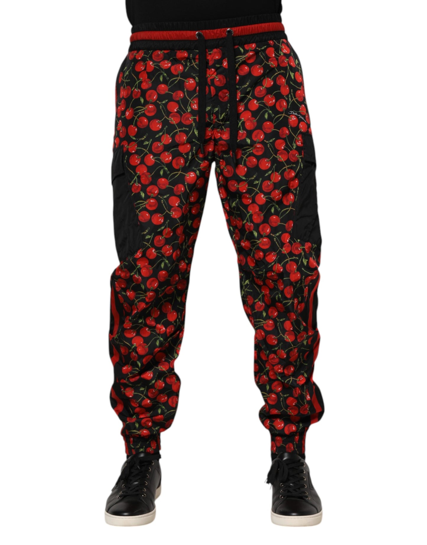 Dolce & Gabbana Black Red Cherry Print Men Sweatpants