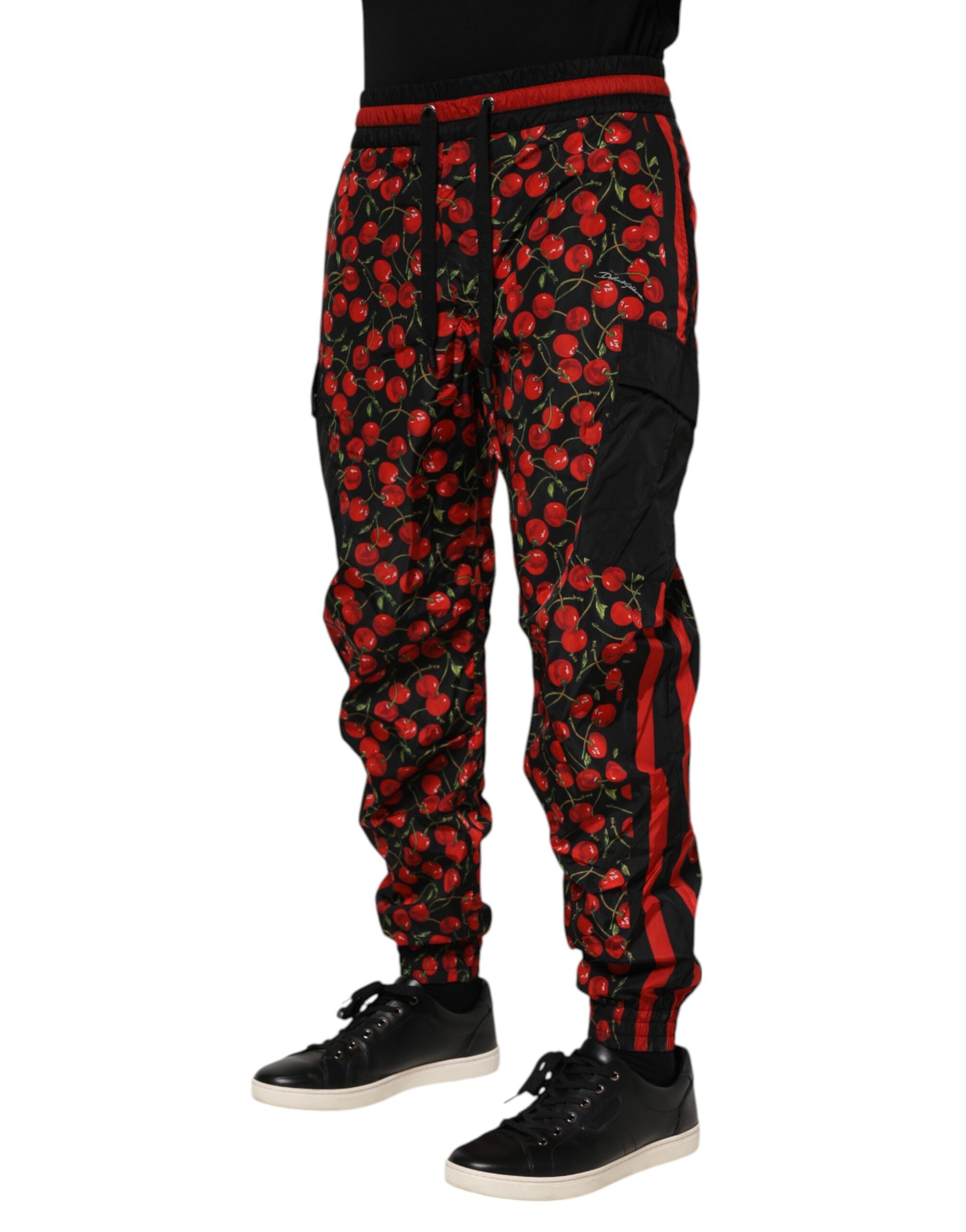 Dolce & Gabbana Black Red Cherry Print Men Sweatpants