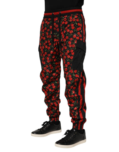 Dolce & Gabbana Black Red Cherry Print Men Sweatpants