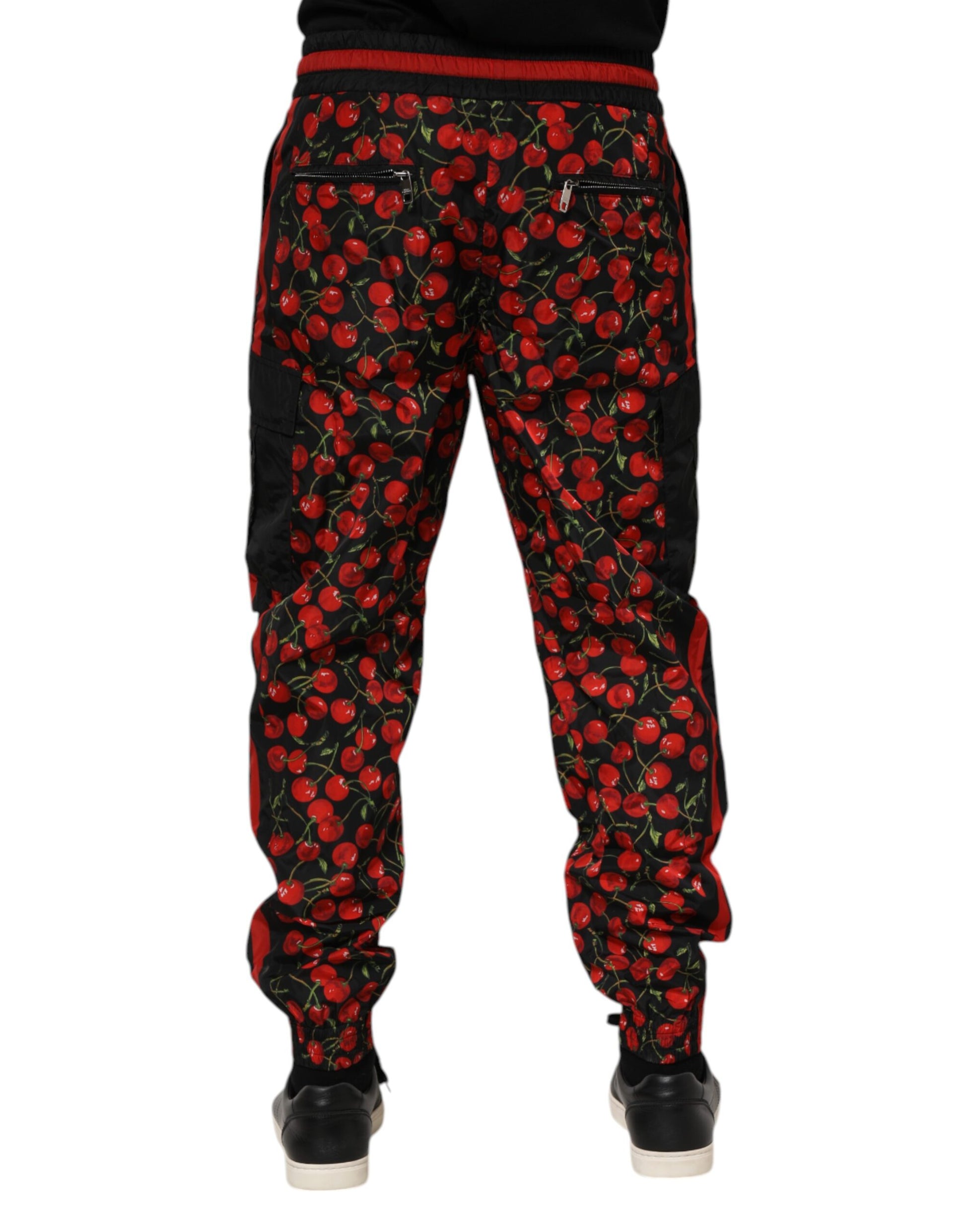 Dolce & Gabbana Black Red Cherry Print Men Sweatpants