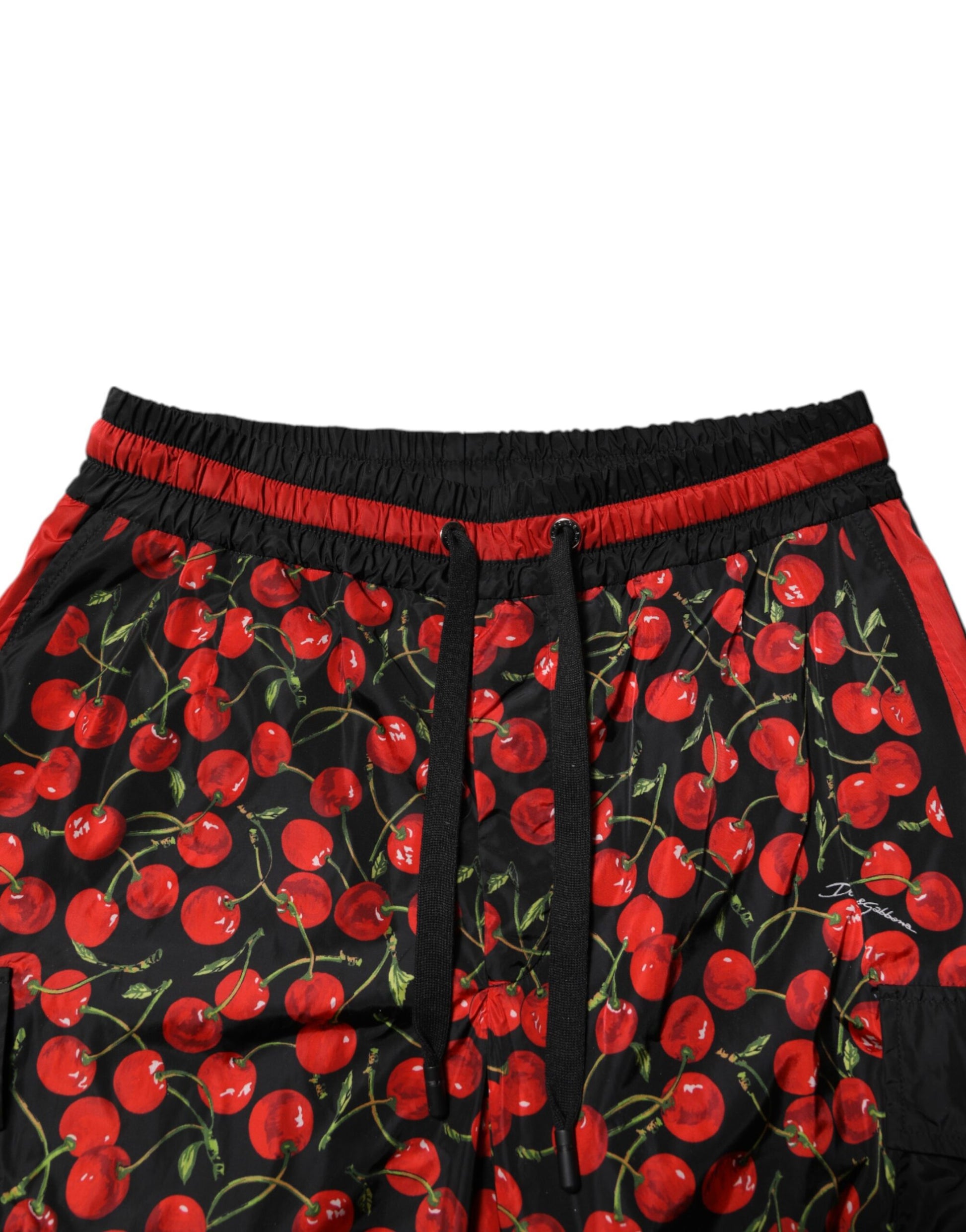 Dolce & Gabbana Black Red Cherry Print Men Sweatpants