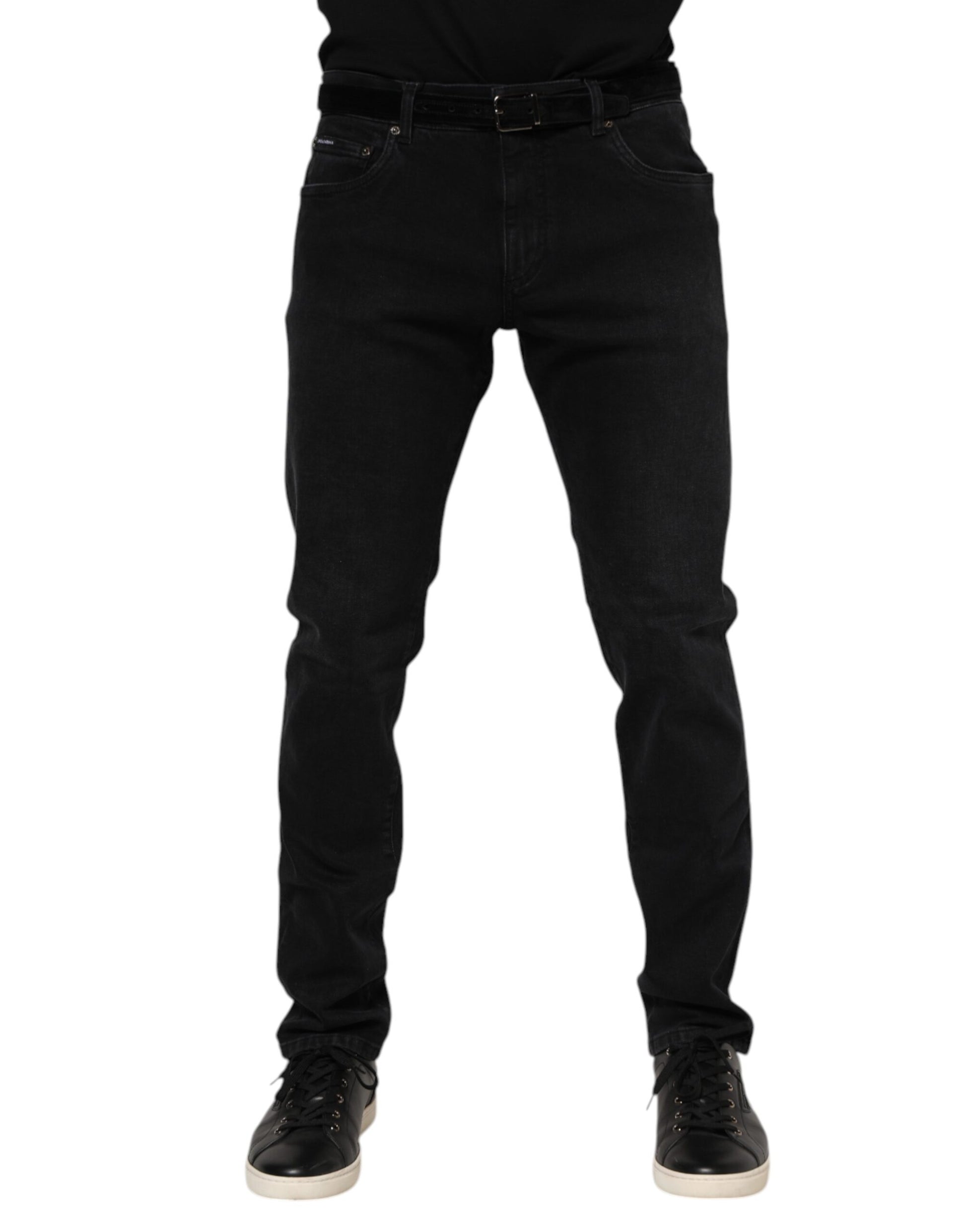 Dolce & Gabbana Black Cotton Logo Plaque Denim Jeans