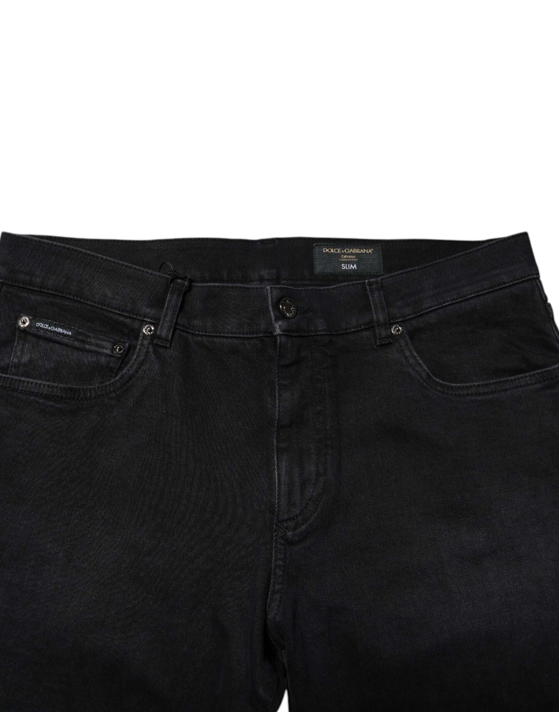 Dolce & Gabbana Black Cotton Logo Plaque Denim Jeans