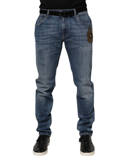 Dolce & Gabbana Blue Logo Embroidery Skinny Denim Jeans