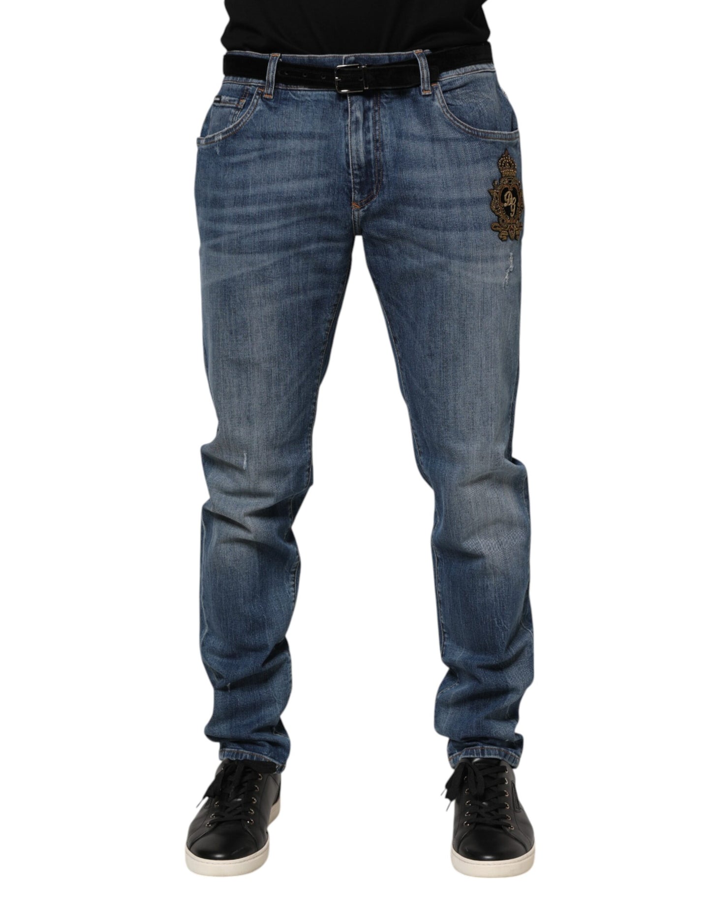 Dolce & Gabbana Blue Logo Embroidery Skinny Denim Jeans