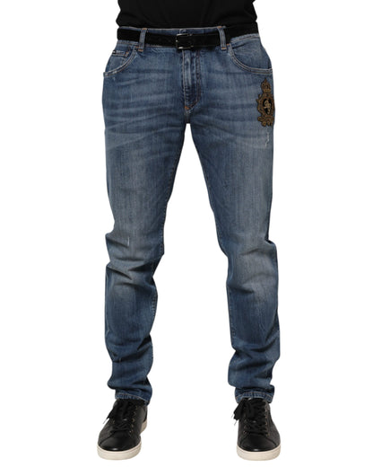 Dolce & Gabbana Blue Logo Embroidery Skinny Denim Jeans