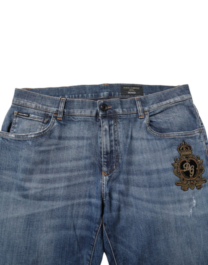 Dolce & Gabbana Blue Logo Embroidery Skinny Denim Jeans