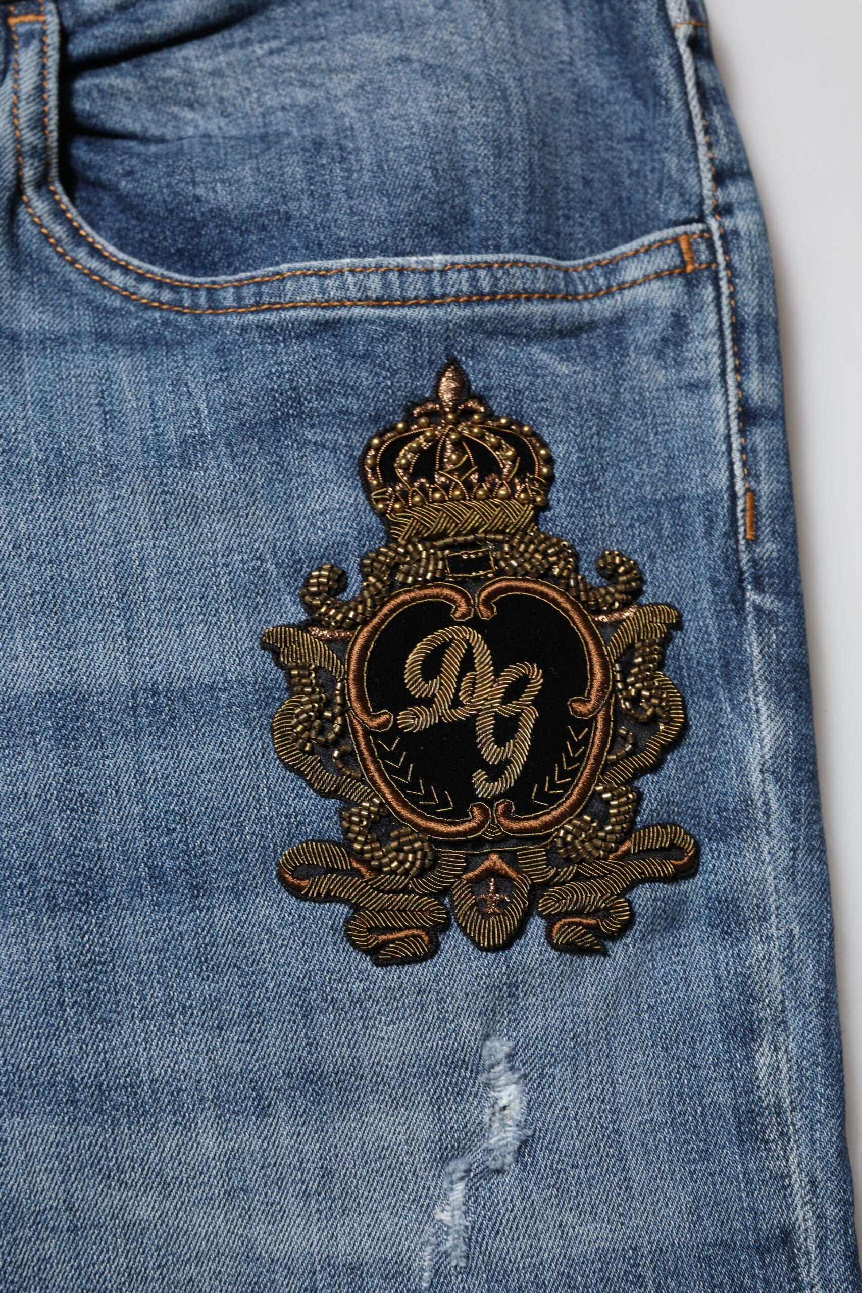 Dolce & Gabbana Blue Logo Embroidery Skinny Denim Jeans