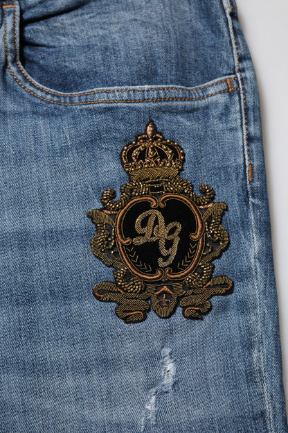 Dolce & Gabbana Blue Logo Embroidery Skinny Denim Jeans