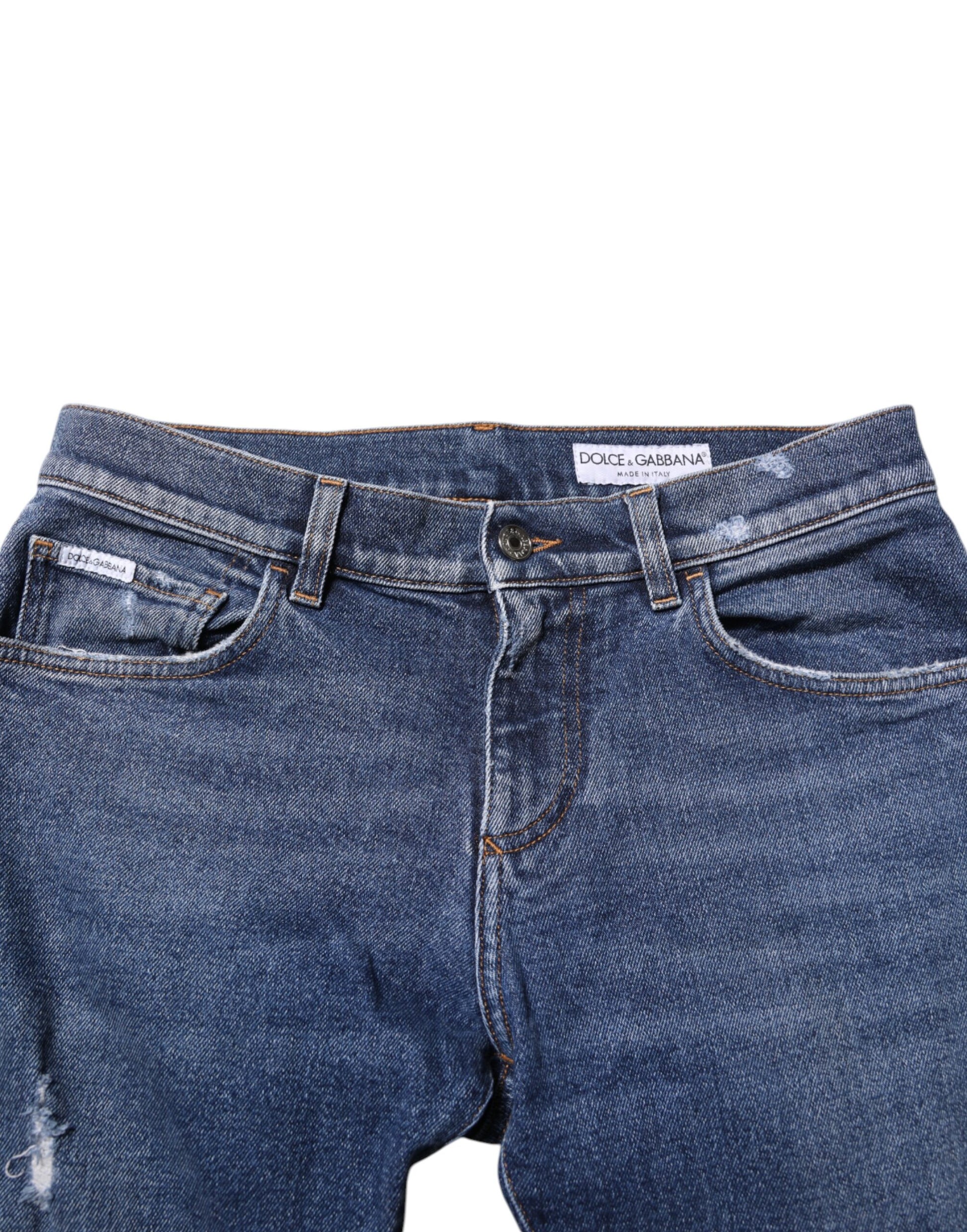 Dolce & Gabbana Blue Cotton Logo Plaque Skinny Denim Jeans for Men