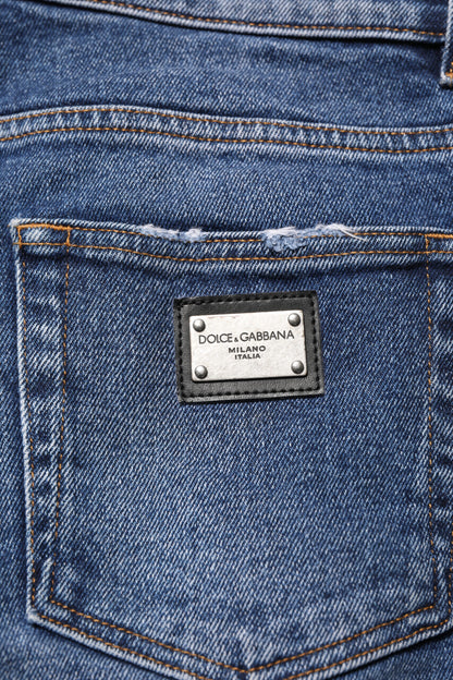 Dolce & Gabbana Blue Cotton Logo Plaque Skinny Denim Jeans for Men