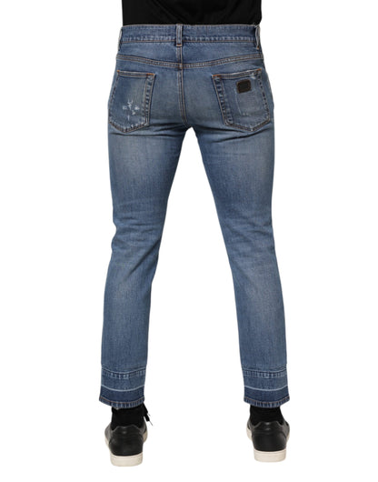 Dolce & Gabbana Blue Cotton Logo Plaque COMFORT Denim Jeans