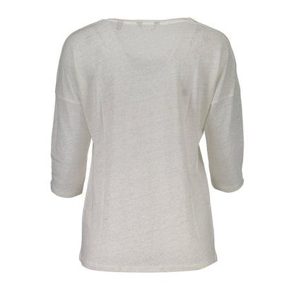 Gant White Linen Short Sleeve T-Shirt with Wide Neck and Logo