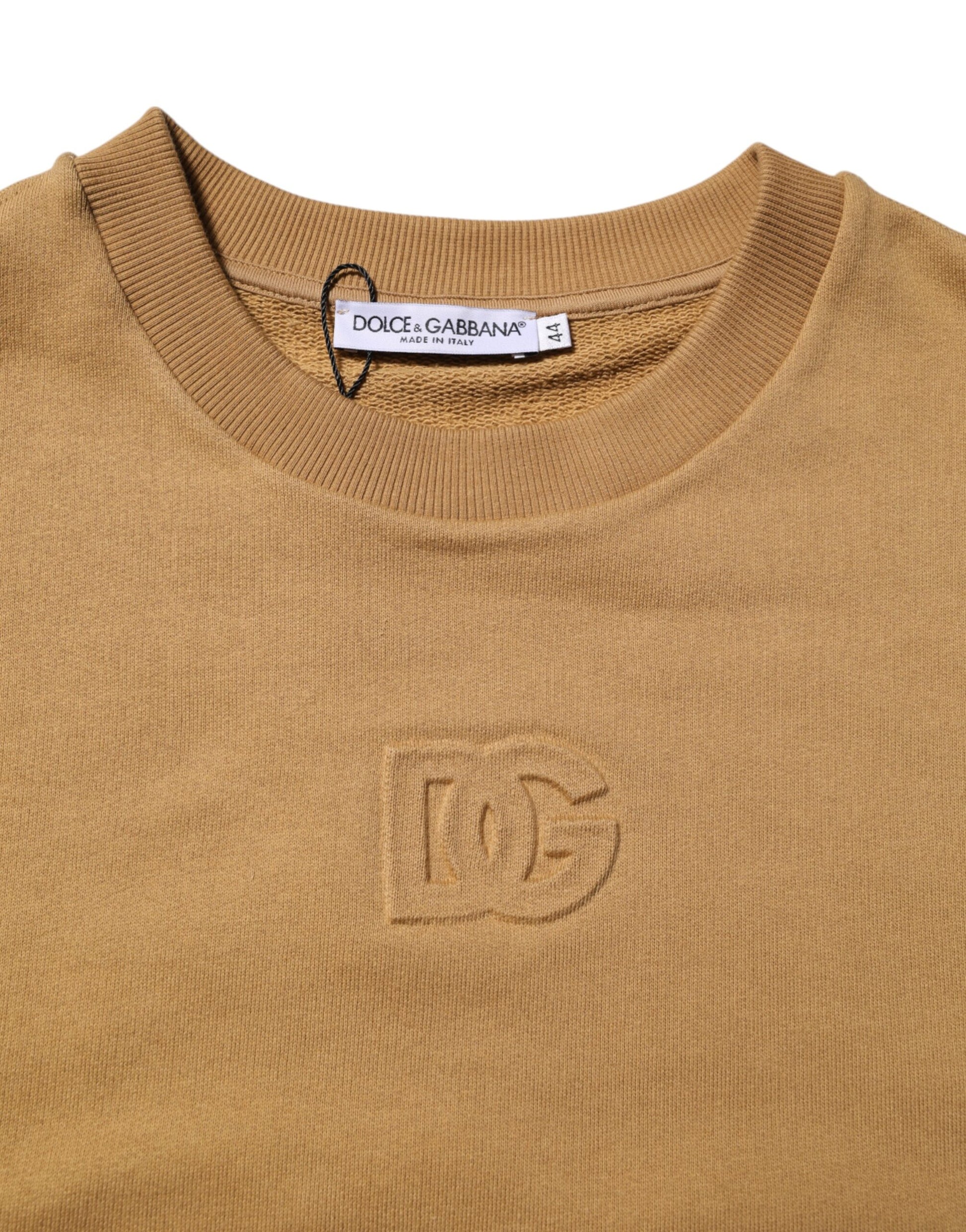 Dolce & Gabbana Mustard Cotton DG Embossed Pullover Sweater for Men