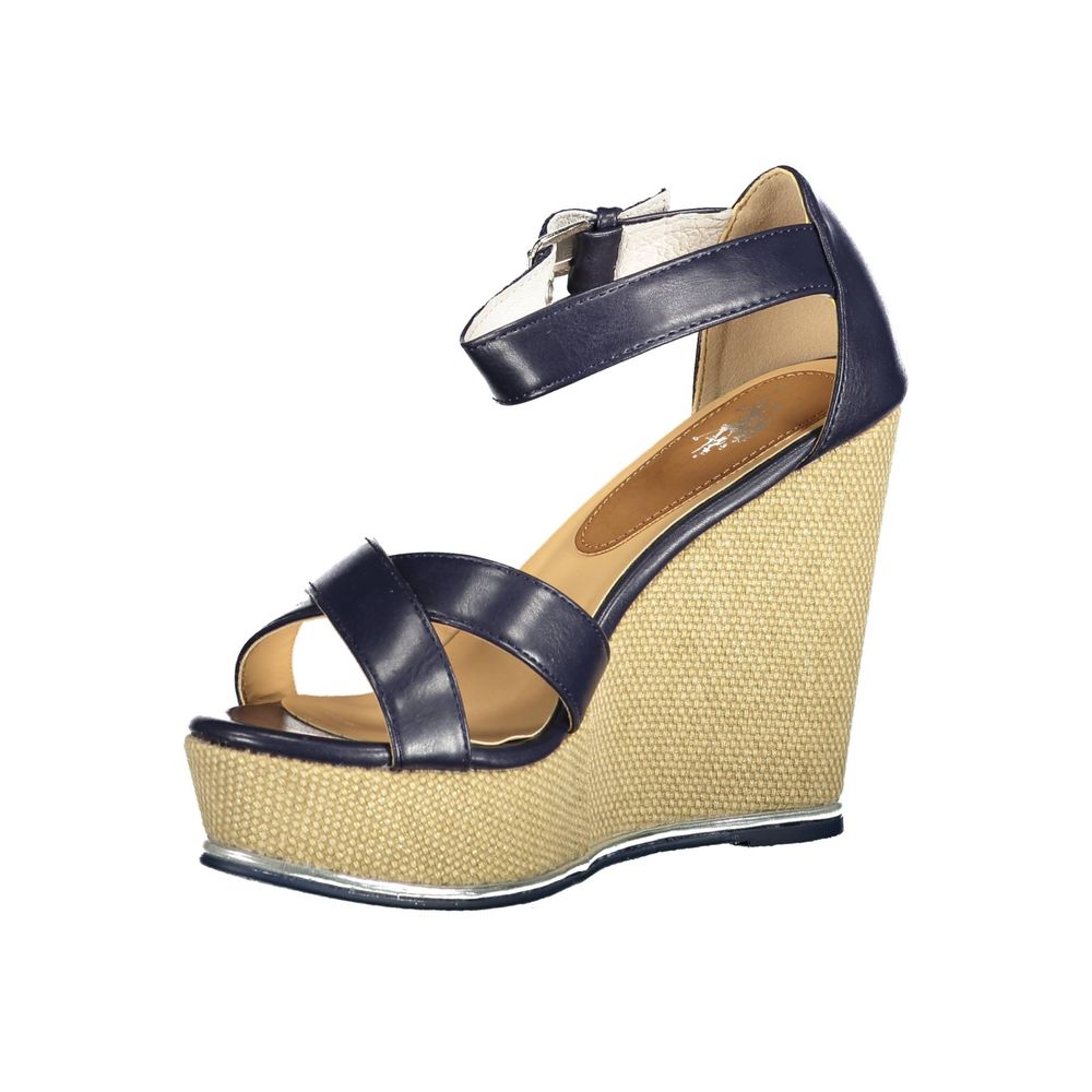 U.S. POLO ASSN. Blue Cotton Sandal with Wedge Heel