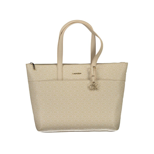 Calvin Klein Beige Faux Leather Handbag