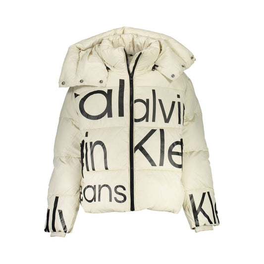 Calvin Klein Beige Eco-Friendly Maxi Logo Jacket with Removable Hood