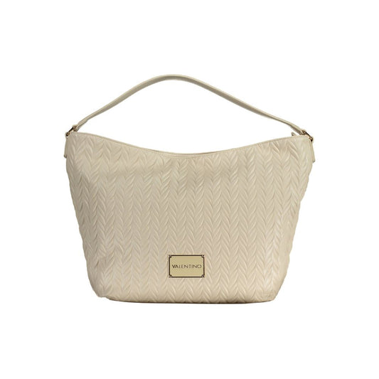 Mario Valentino White Faux Leather Handbag with Contrasting Details