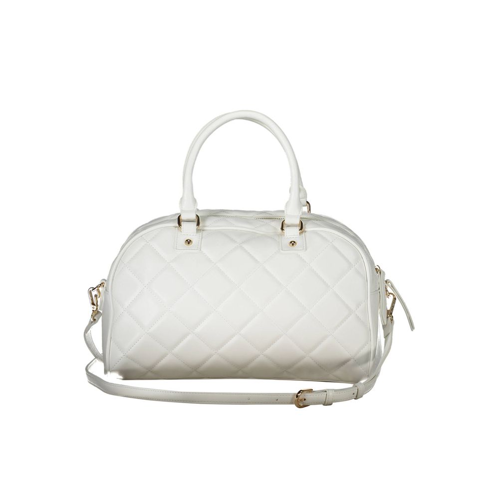 Mario Valentino White Faux Leather Handbag with Contrasting Details