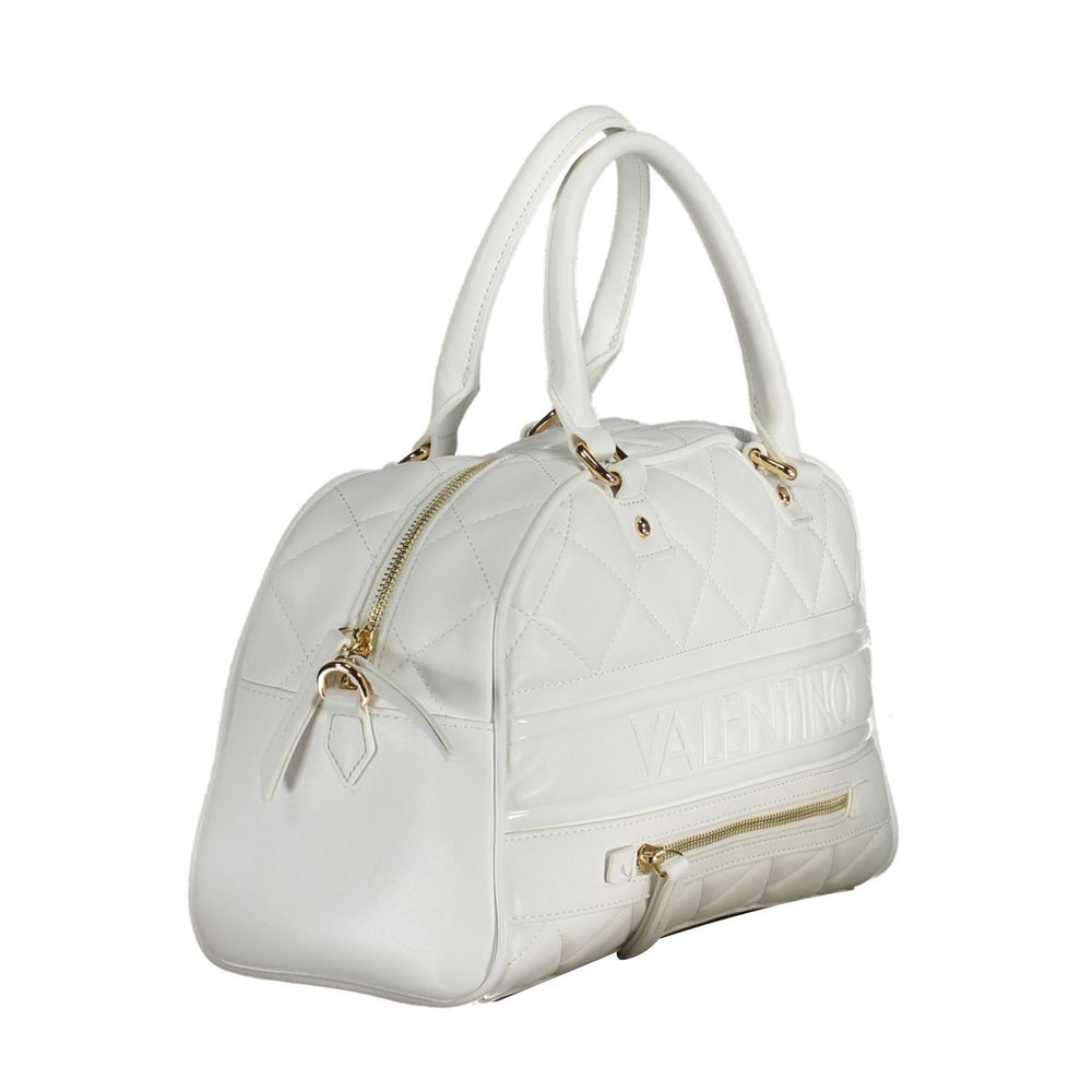 Mario Valentino White Faux Leather Handbag with Contrasting Details