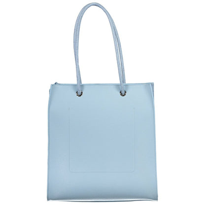 Mario Valentino Blue Leather-Finish Handbag with Zip Closure