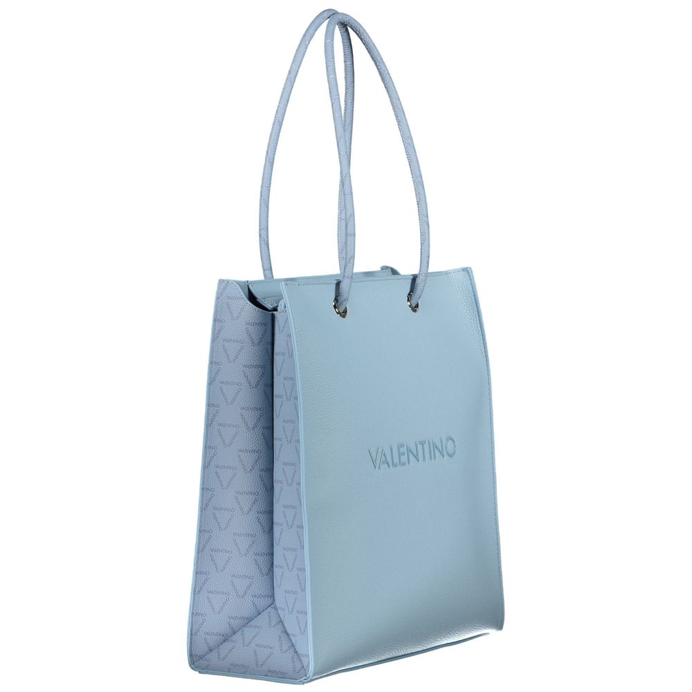 Mario Valentino Blue Leather-Finish Handbag with Zip Closure