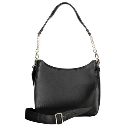 Mario Valentino Black Faux Leather Handbag with Contrasting Details