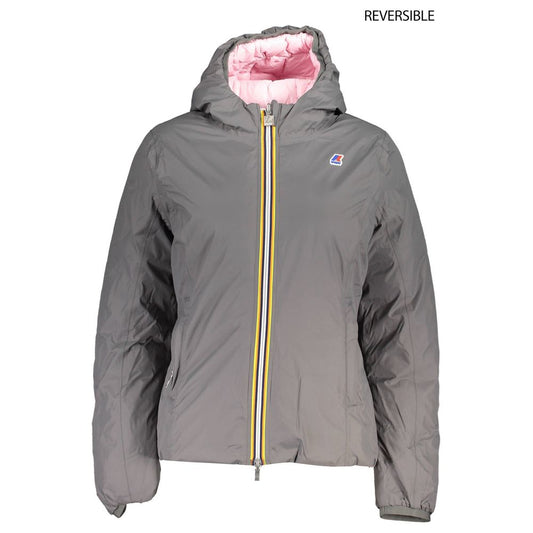 K-WAY Gray Polyamide Long-Sleeved Down Jacket with Hood