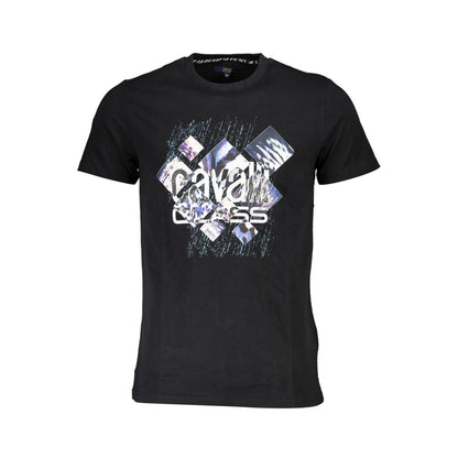 Cavalli Class Black Cotton T-Shirt: Bold Statement Tee