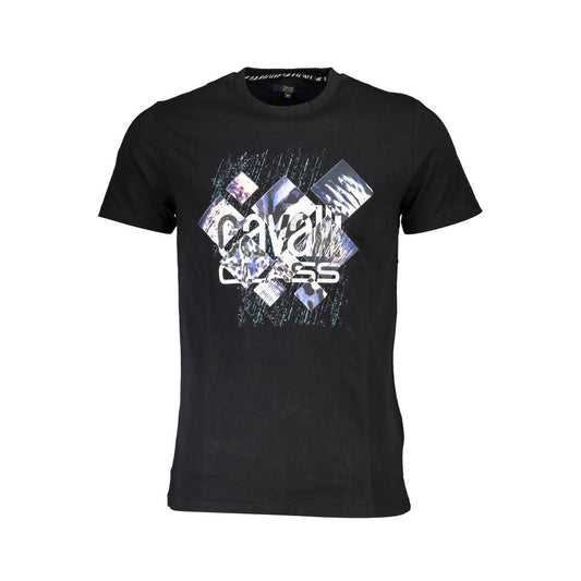Cavalli Class Black Cotton T-Shirt: Bold Statement Tee