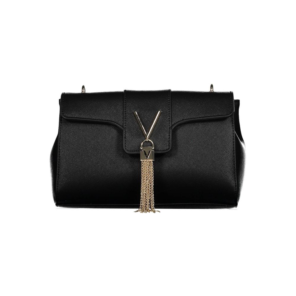 Mario Valentino Black Faux Leather Handbag with Contrasting Details