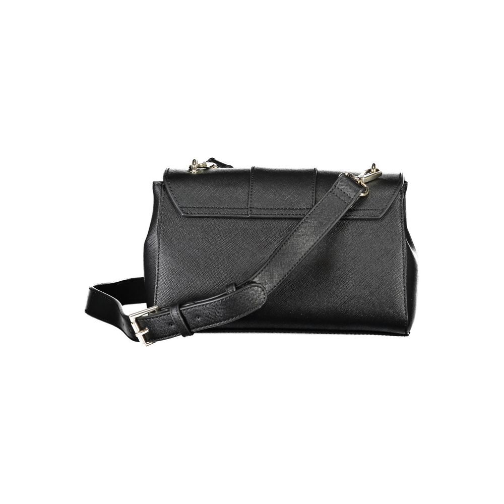 Mario Valentino Black Faux Leather Handbag with Contrasting Details