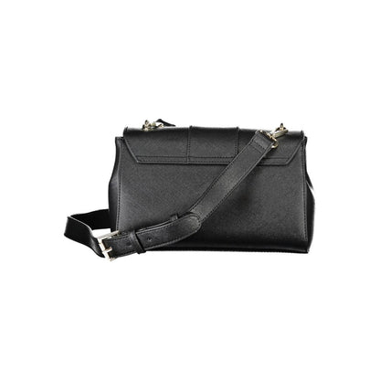 Mario Valentino Black Faux Leather Handbag with Contrasting Details