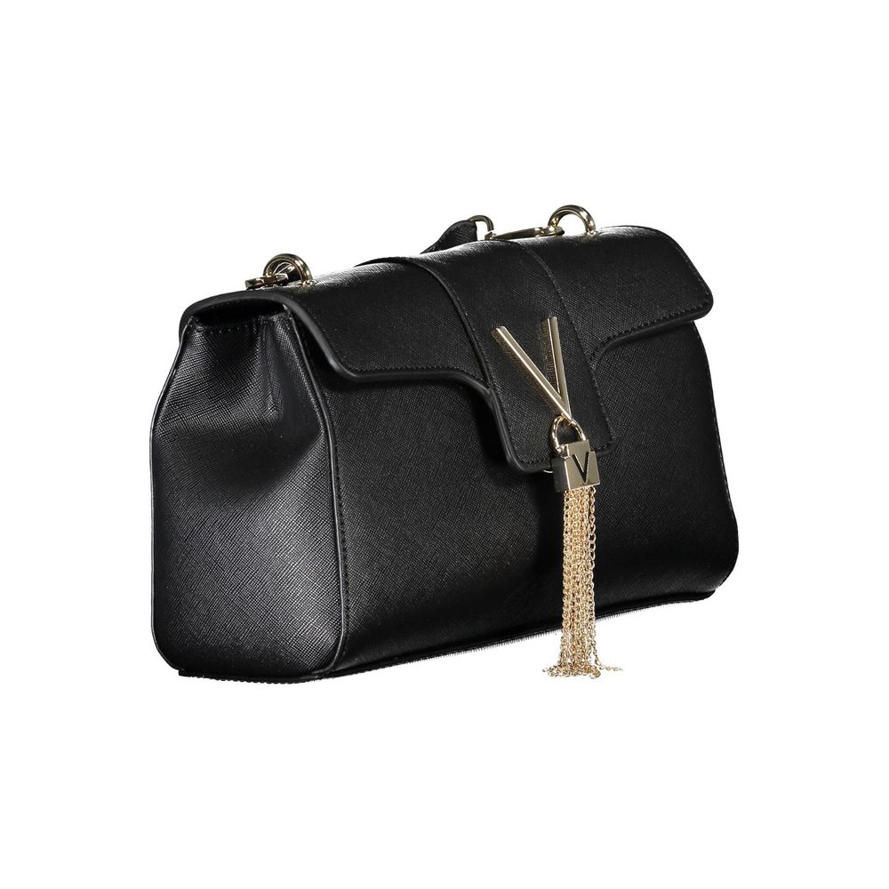 Mario Valentino Black Faux Leather Handbag with Contrasting Details