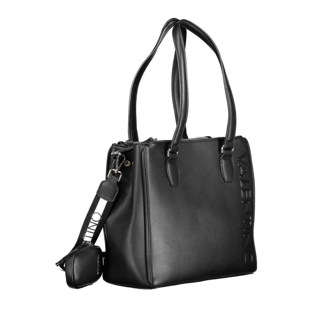 Mario Valentino Black Faux Leather Handbag with Adjustable Strap