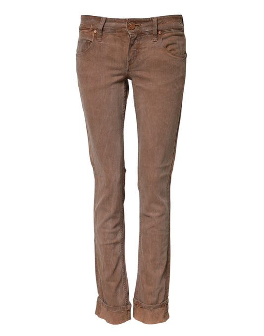 ACHT Brown Cotton Slim Fit Denim Low Waist Jeans