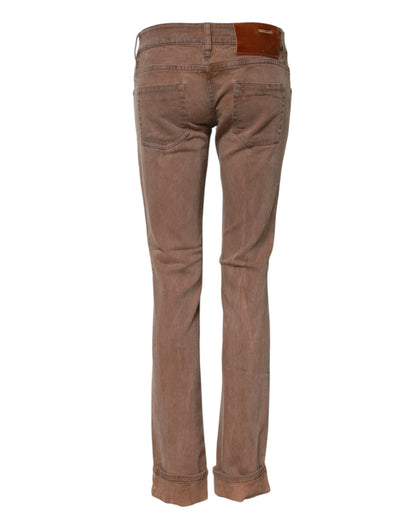 ACHT Brown Cotton Slim Fit Denim Low Waist Jeans