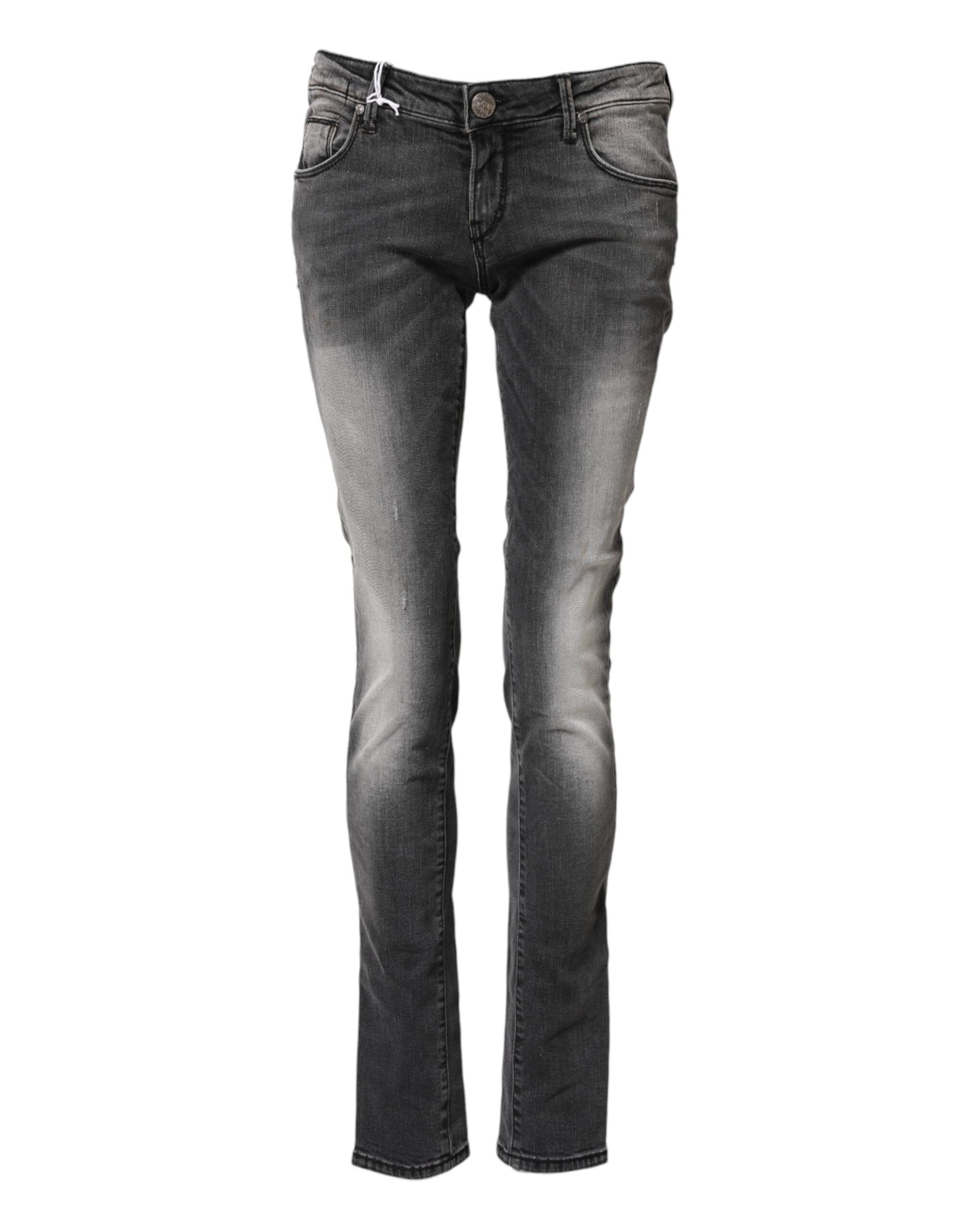 ACHT Dark Gray Cotton Slim Fit Denim Low Waist Jeans