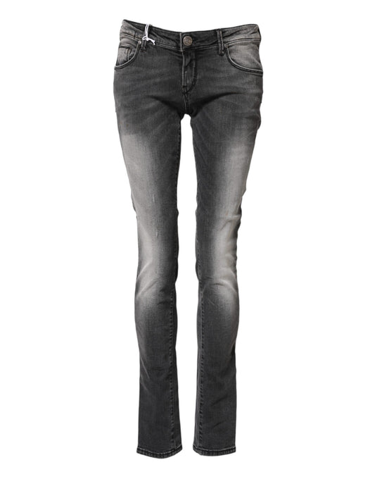 ACHT Dark Gray Cotton Slim Fit Denim Low Waist Jeans