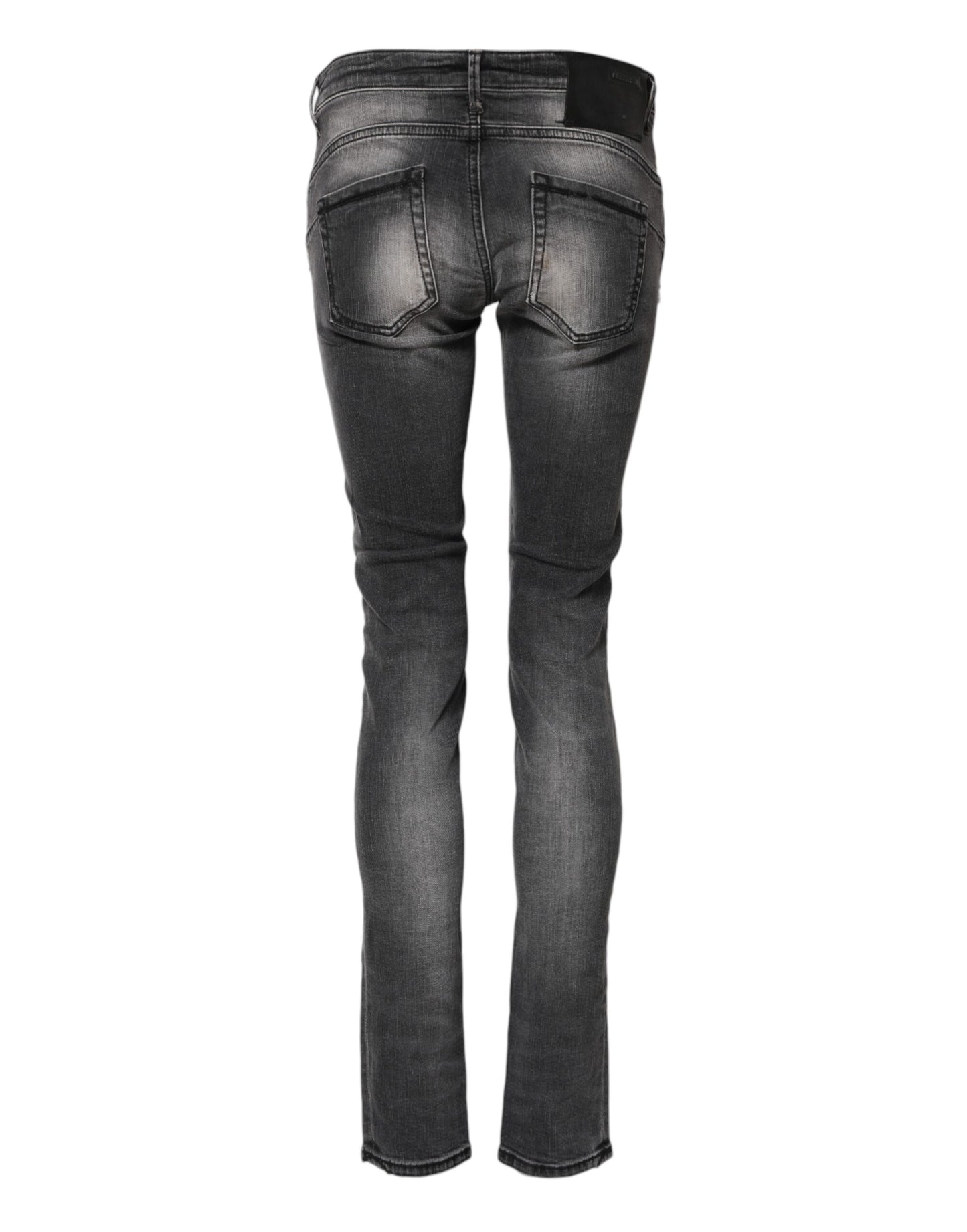 ACHT Dark Gray Cotton Slim Fit Denim Low Waist Jeans