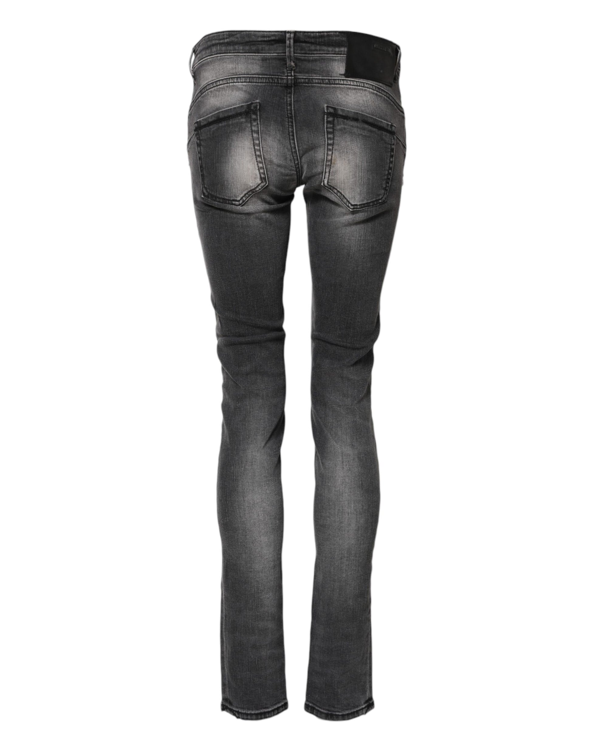 ACHT Dark Gray Cotton Slim Fit Denim Low Waist Jeans