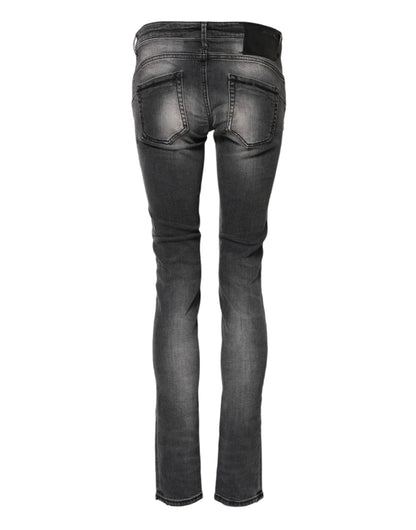 ACHT Dark Gray Cotton Slim Fit Denim Low Waist Jeans
