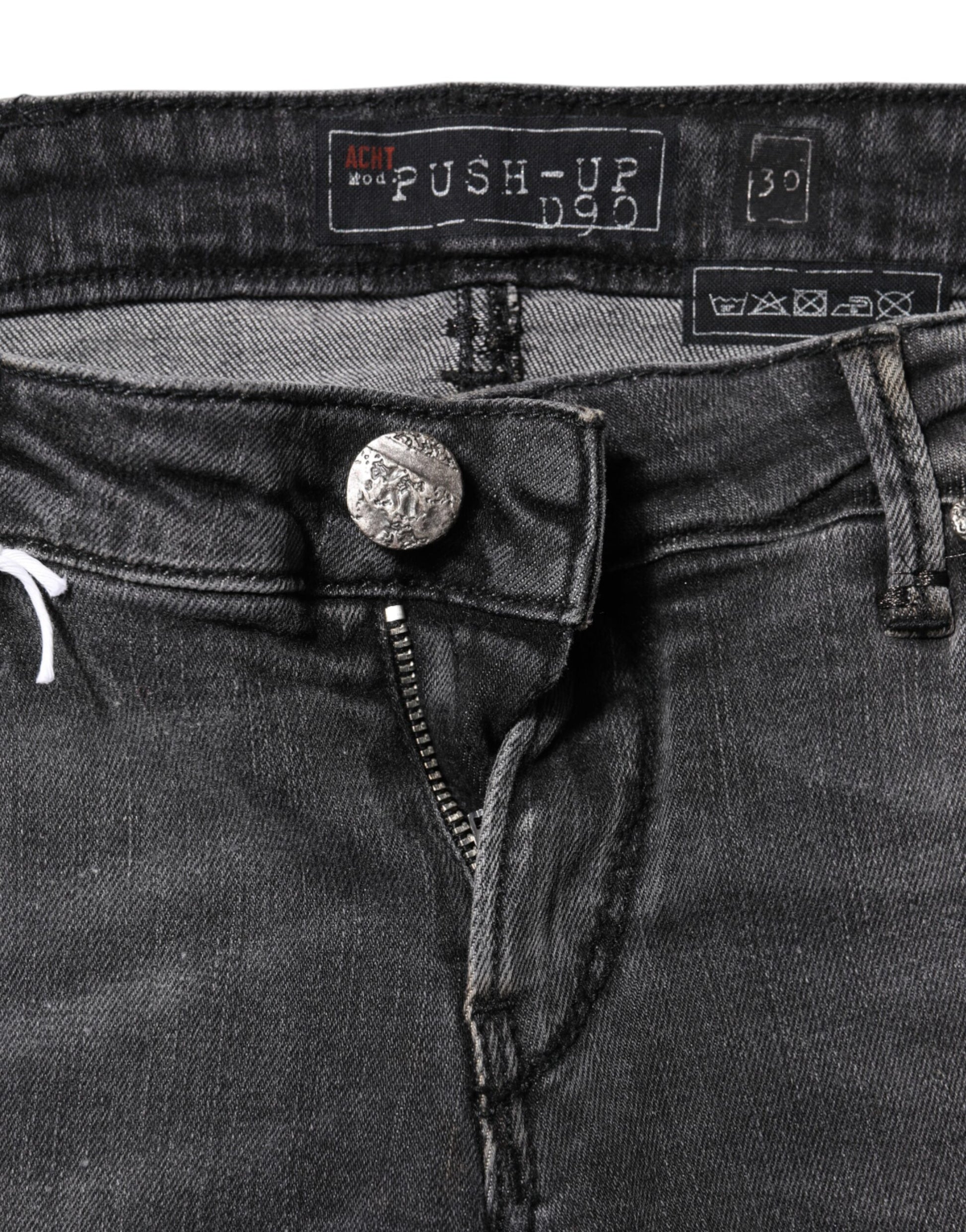 ACHT Dark Gray Cotton Slim Fit Denim Low Waist Jeans